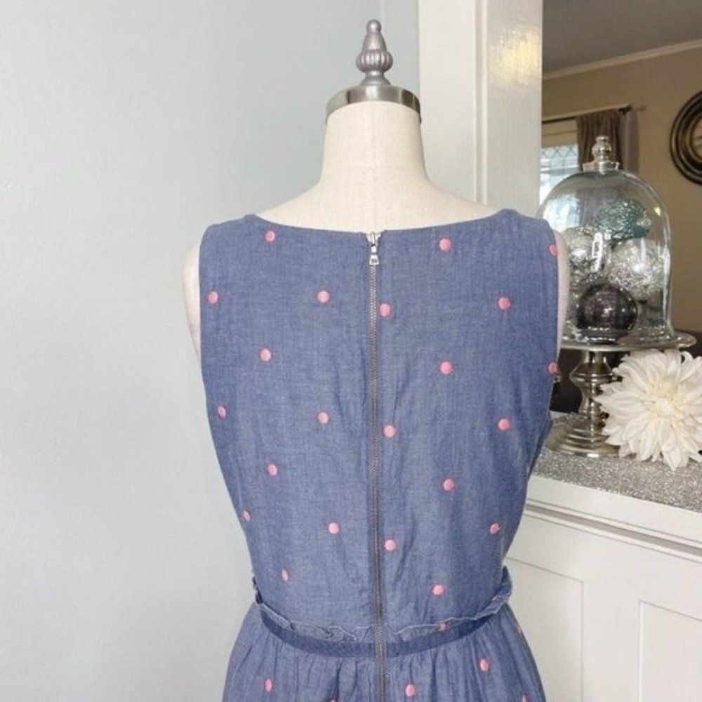 Ann Taylor Loft Chambray Embroidered Polka Dot Dress 4 Small NWT - Picture 6 of 10